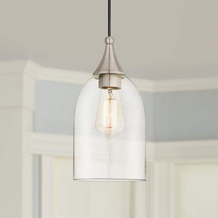 Art Glass 6 1/4"w Clear Glass Brushed Nickel Mini Pendant Regarding Current Gray And Nickel Kitchen Island Light Pendants Lights (View 4 of 15)