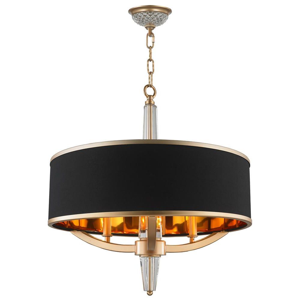 Best And Newest Black Shade Chandeliers In Worldwide Lighting Gatsby 3 Light Matte Gold Chandelier (View 1 of 15)