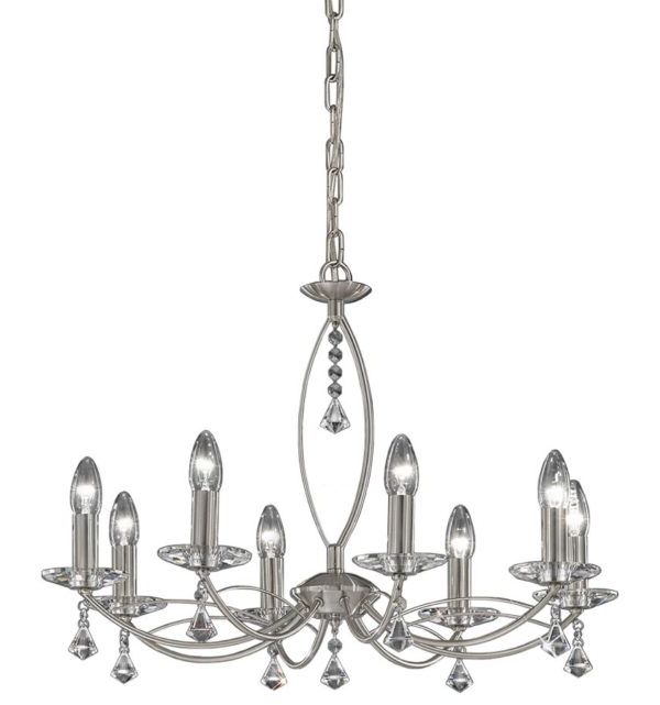 Best And Newest Satin Nickel Crystal Chandeliers Within Franklite Monaco 8 Light Dual Mount Chandelier Satin (View 1 of 15)