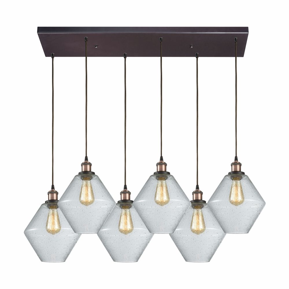 Best And Newest Textured Glass And Oil Rubbed Bronze Metal Pendant Lights In Elk Lighting – Raindrop Glass 6 Light Rectangle Pendant In (View 8 of 15)
