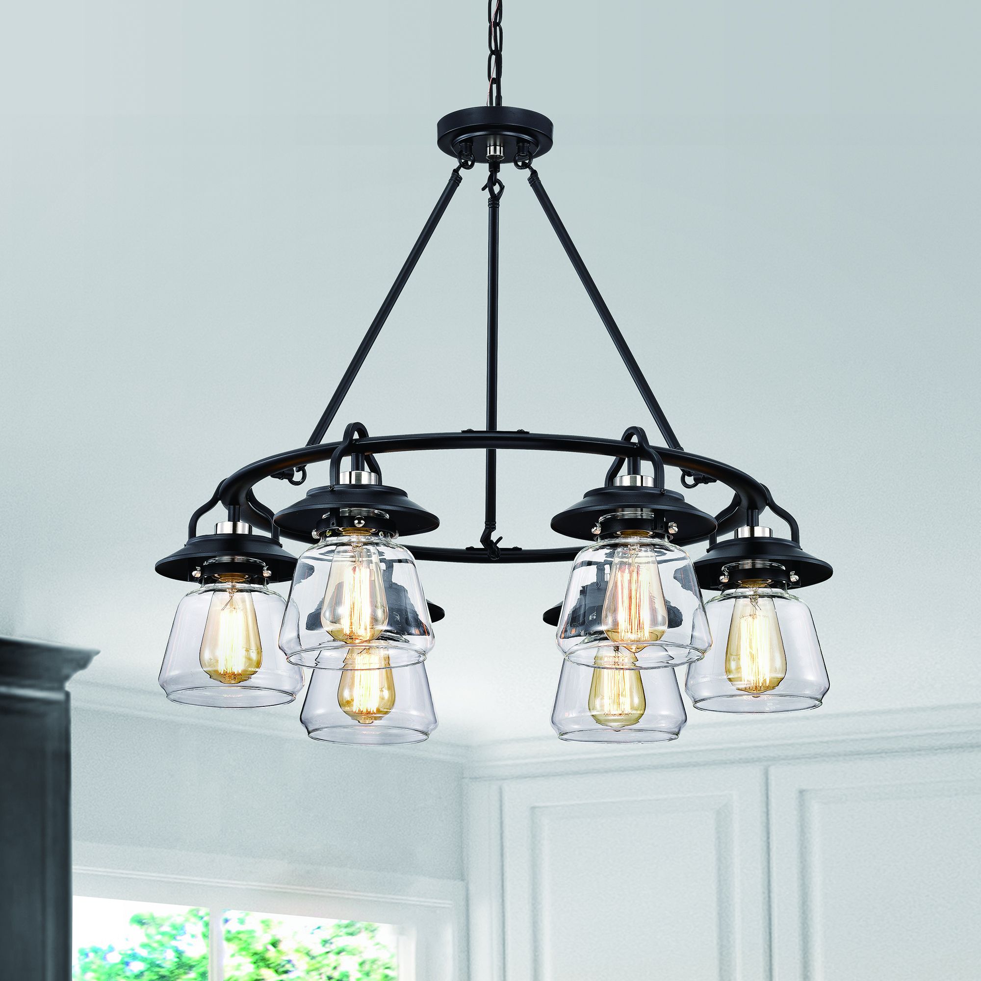 Black Wagon Wheel Ring Chandeliers Within Best And Newest 6 Light Antique Black Wagon Wheel Chandelier – Edvivi Lighting (View 8 of 15)