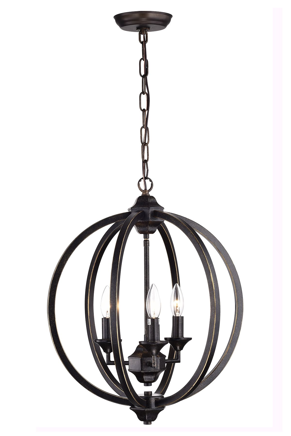 Bronze Metal Chandeliers Intended For Popular 3 Light Antique Bronze Wrought Iron Globe Sphere Orb Cage (View 15 of 15)