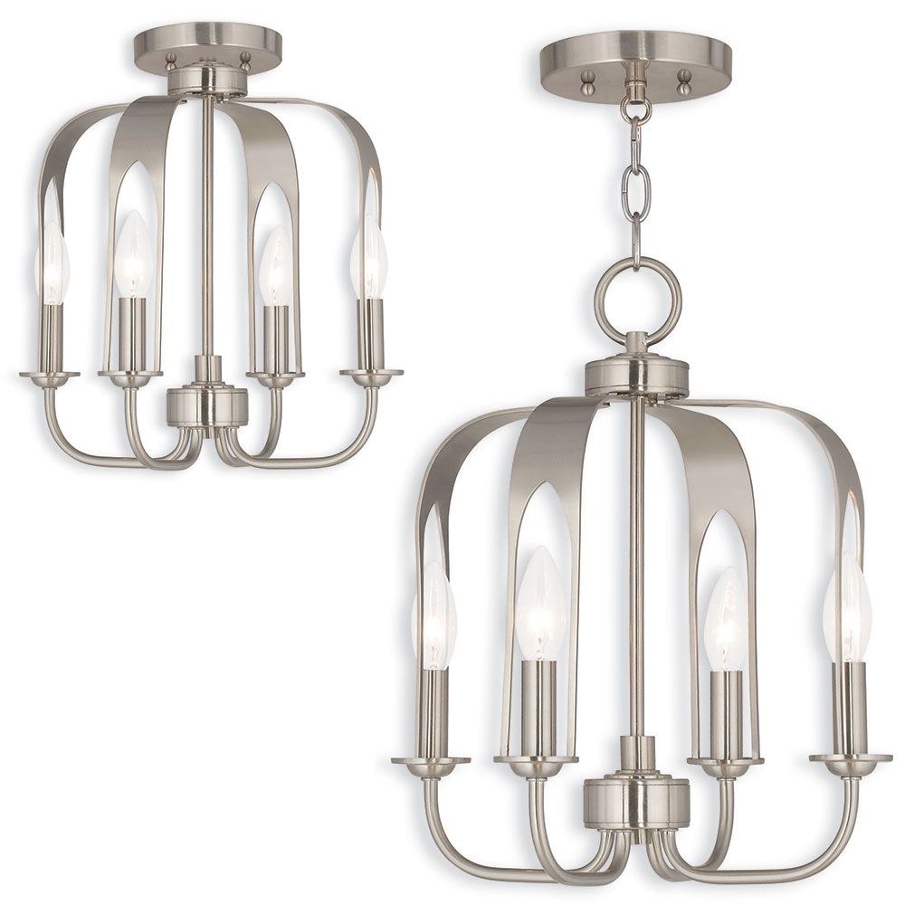 Brushed Nickel Metal And Wood Modern Chandeliers With Trendy Livex 51934 91 Addison Modern Brushed Nickel Mini Hanging (View 10 of 15)