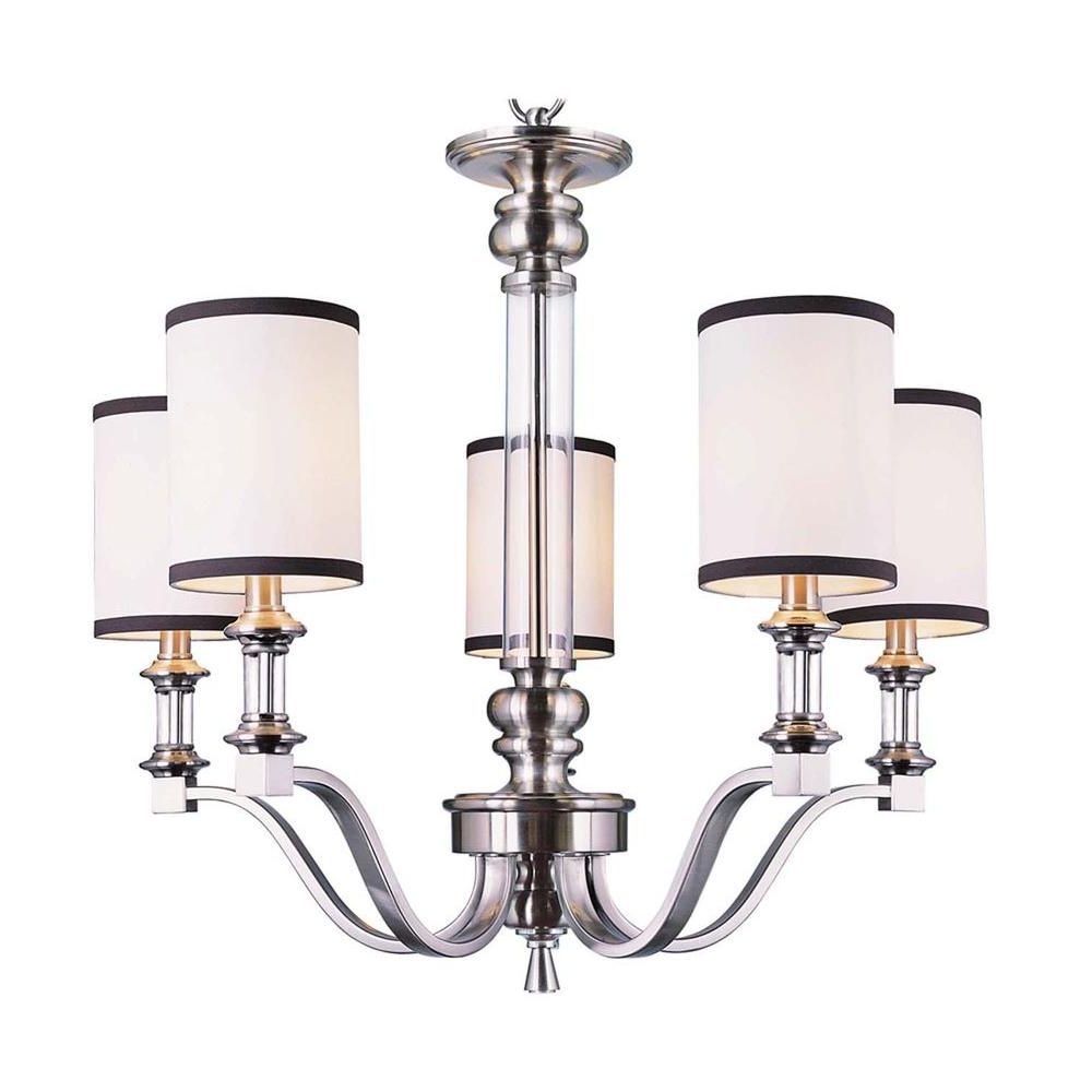 Brushed Nickel Modern Chandeliers In Most Popular Hampton Bay 5 Light Brushed Nickel Chandelier With White (View 4 of 15)