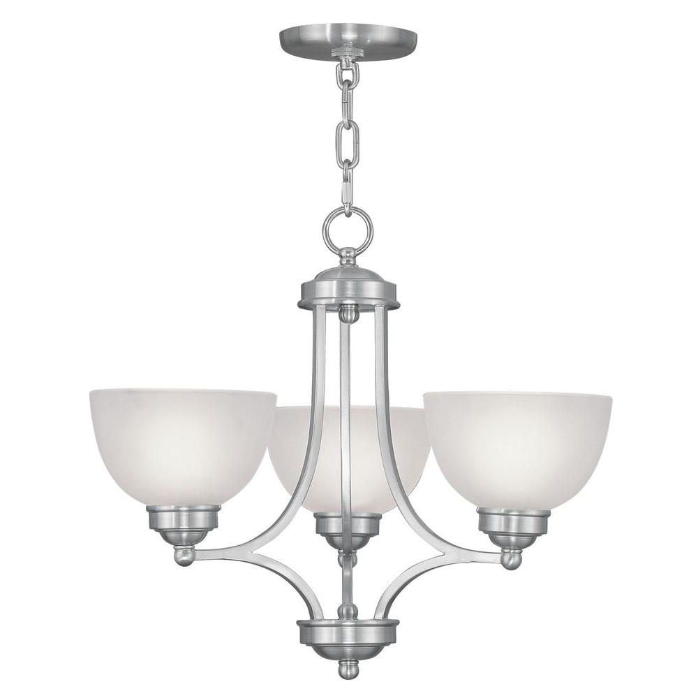 Brushed Nickel Modern Chandeliers Pertaining To Most Up To Date Livex Lighting 3 Light Brushed Nickel Chandelier With (View 10 of 15)