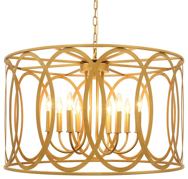 Chatrie 31" Round Distressed Gold Large Drum Pendant With Regard To Most Current Distressed Cream Drum Pendant Lights (View 2 of 15)
