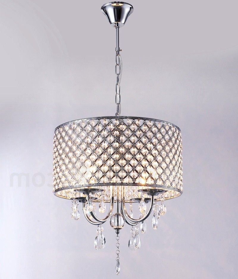 Chrome And Crystal Led Chandeliers Within Widely Used Modern / Contemporary 4 Light Drum Crystal Chrome (View 6 of 15)