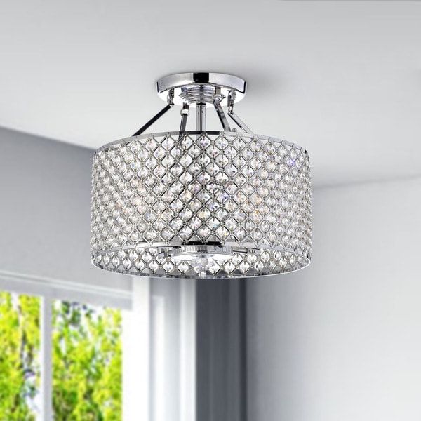 Chrome And Crystal Pendant Lights Pertaining To Latest Chrome/ Crystal 4 Light Round Ceiling Chandelier – Free (View 9 of 15)