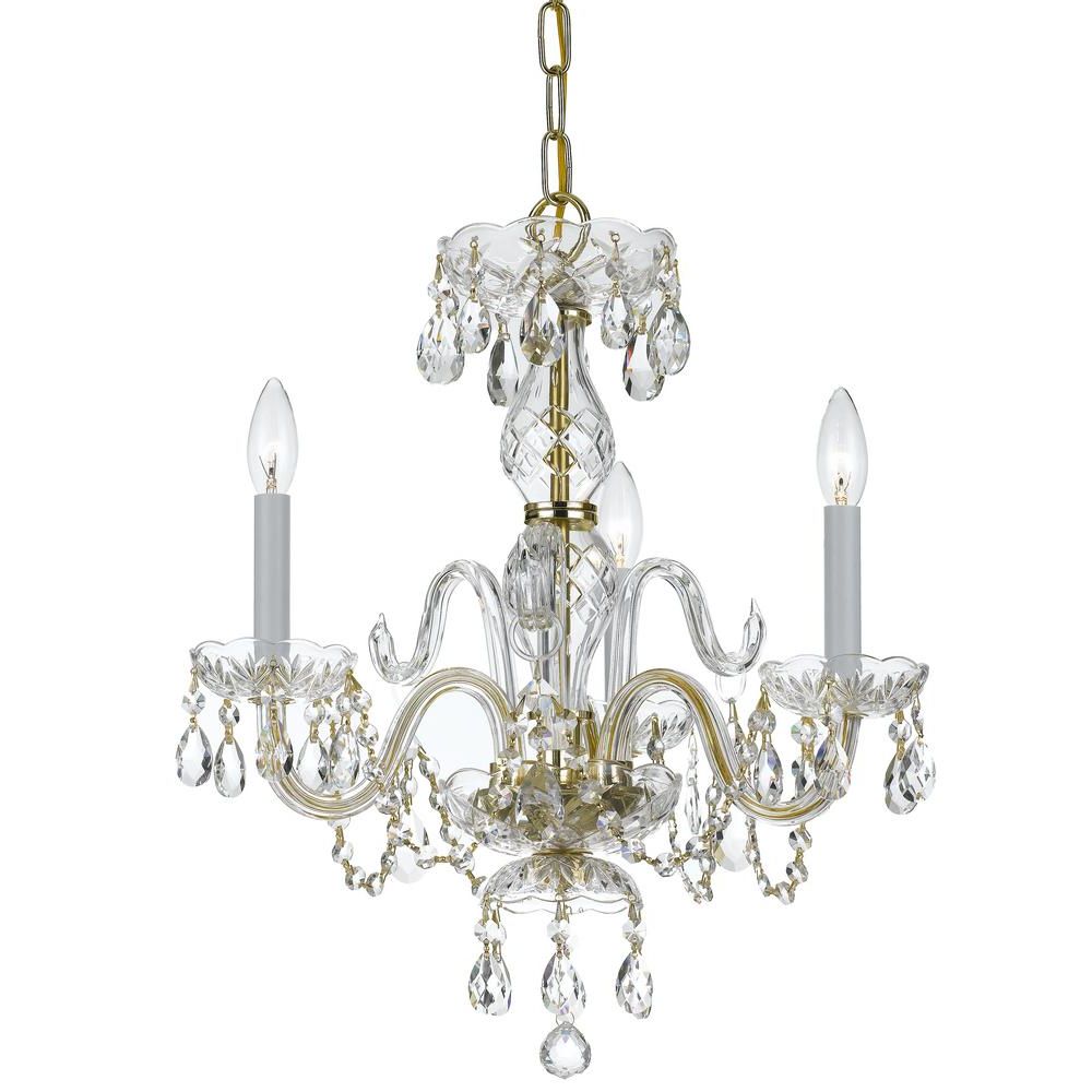 Clear Crystal Chandeliers Within Best And Newest Crystorama Traditional Crystal 3 Light Clear Crystal Brass (View 9 of 15)