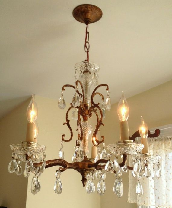 Current Antique Spanish Brass Crystal Chandelier Crystal/Glass Center Within Antique Brass Crystal Chandeliers (View 5 of 15)