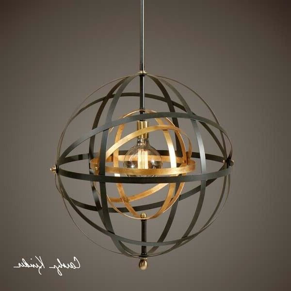Dark Oil Rubbed Bronze & Gold 1 Light Sphere Pendant Large With Most Recent Dark Bronze And Mosaic Gold Pendant Lights (View 5 of 15)