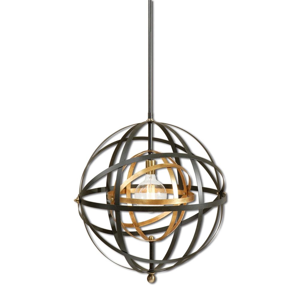 Dark Oil Rubbed Bronze & Gold 1 Light Sphere Pendant Large Within Well Known Dark Bronze And Mosaic Gold Pendant Lights (View 3 of 15)