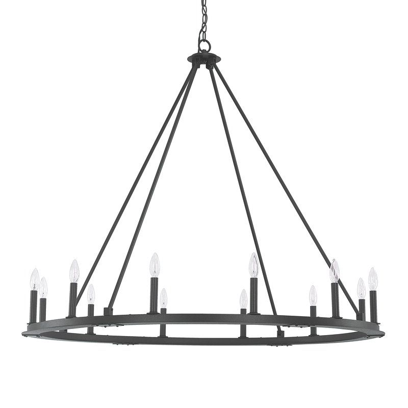 Fashionable Black Wagon Wheel Ring Chandeliers With Regard To Shayla 12 Light Wagon Wheel Chandelier & Reviews (View 3 of 15)