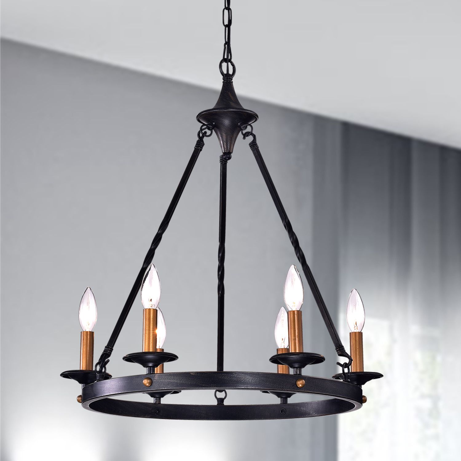 Favorite Black Modern Chandeliers Intended For 6 Light Antique Black Modern Farmhouse Round Chandelier (View 1 of 15)