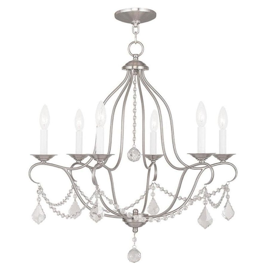 Favorite Livex Lighting Chesterfield 6 Light Clear Crystal/brushed Regarding Brushed Nickel Crystal Pendant Lights (View 6 of 15)