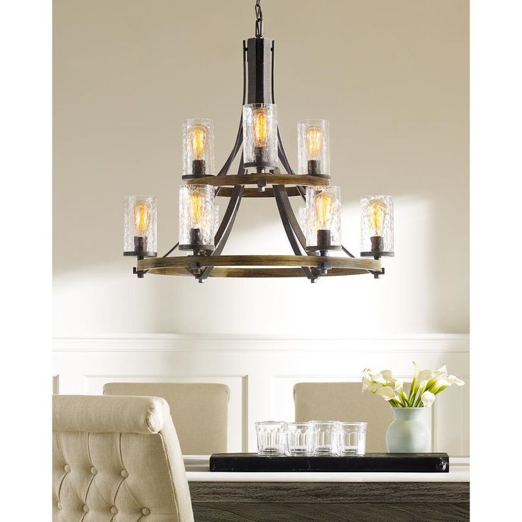 Feiss Angelo 9 Light Distressed Weathered Oak / Slate Grey Regarding Most Current Weathered Oak And Bronze Chandeliers (View 7 of 15)