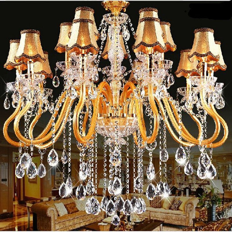France Restaurant Gold Crystal Chandelier With Lampshade Intended For Best And Newest Soft Gold Crystal Chandeliers (View 10 of 15)