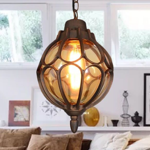 Golden Bronze And Ice Glass Pendant Lights Throughout Popular 1 Light 7"/9"/11" Wide Orb Pendant Lamp Vintage Amber (View 12 of 15)