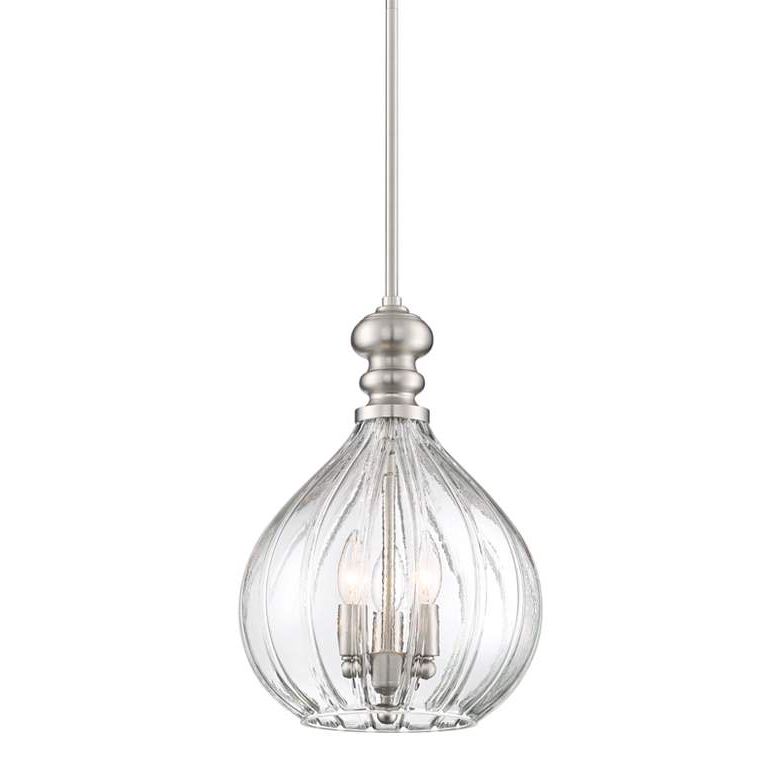 Houten 11 1/2"w Brushed Nickel 3 Light Cluster Mini With 2020 Brushed Nickel Crystal Pendant Lights (View 13 of 15)