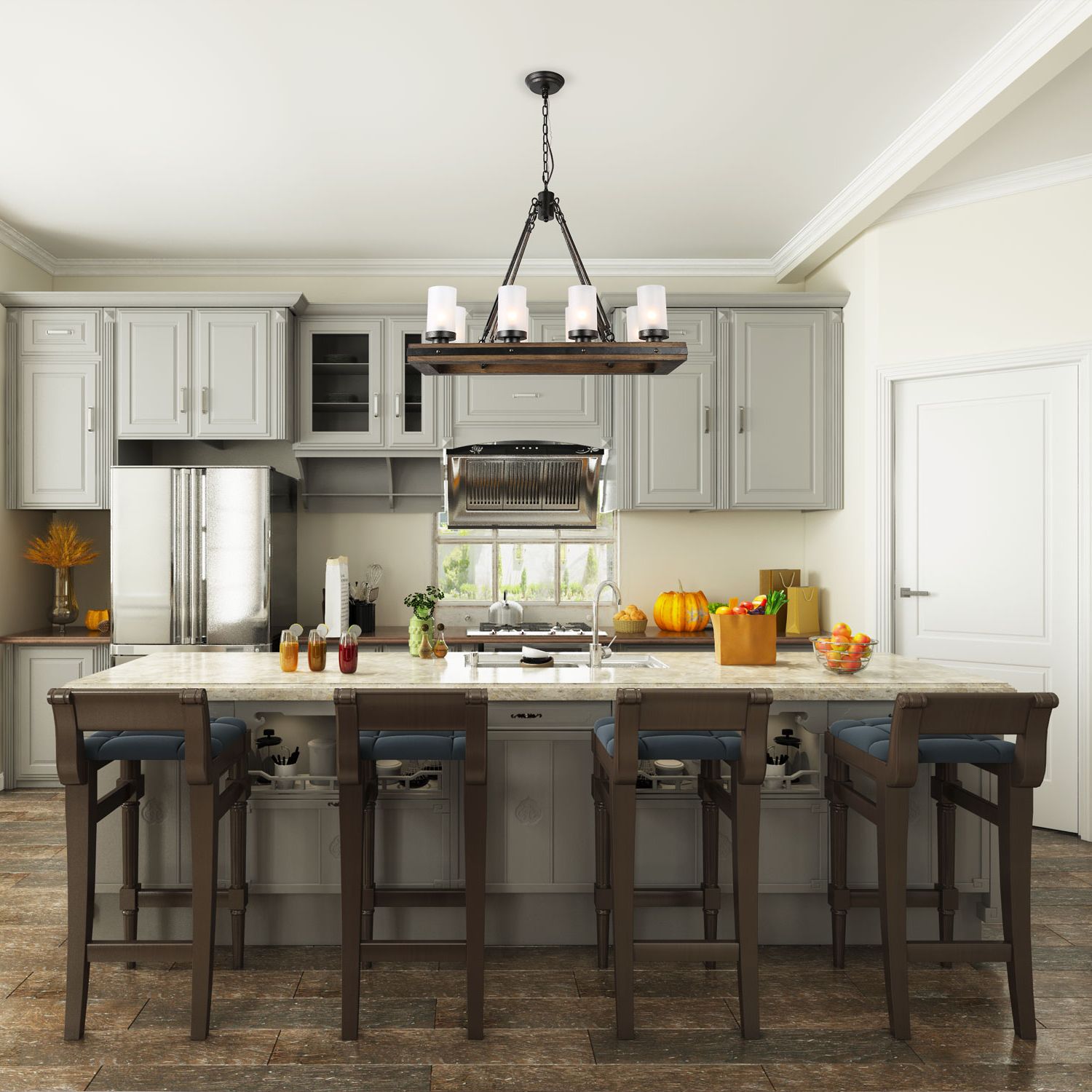Kitchen Island Light Chandeliers Within Most Popular Lnc Kitchen Island Pendant Lights, 8 Lights Rustic (View 3 of 15)