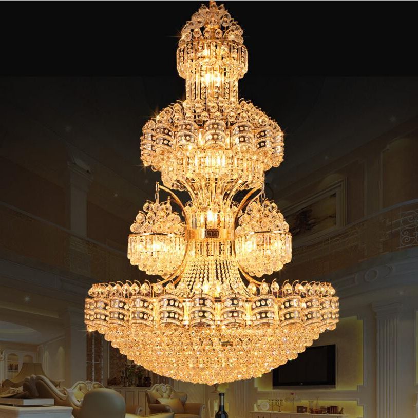 Large Luxury Led Chandelier K9 Gold Crystal Chandelier With Regard To 2020 Soft Gold Crystal Chandeliers (View 1 of 15)