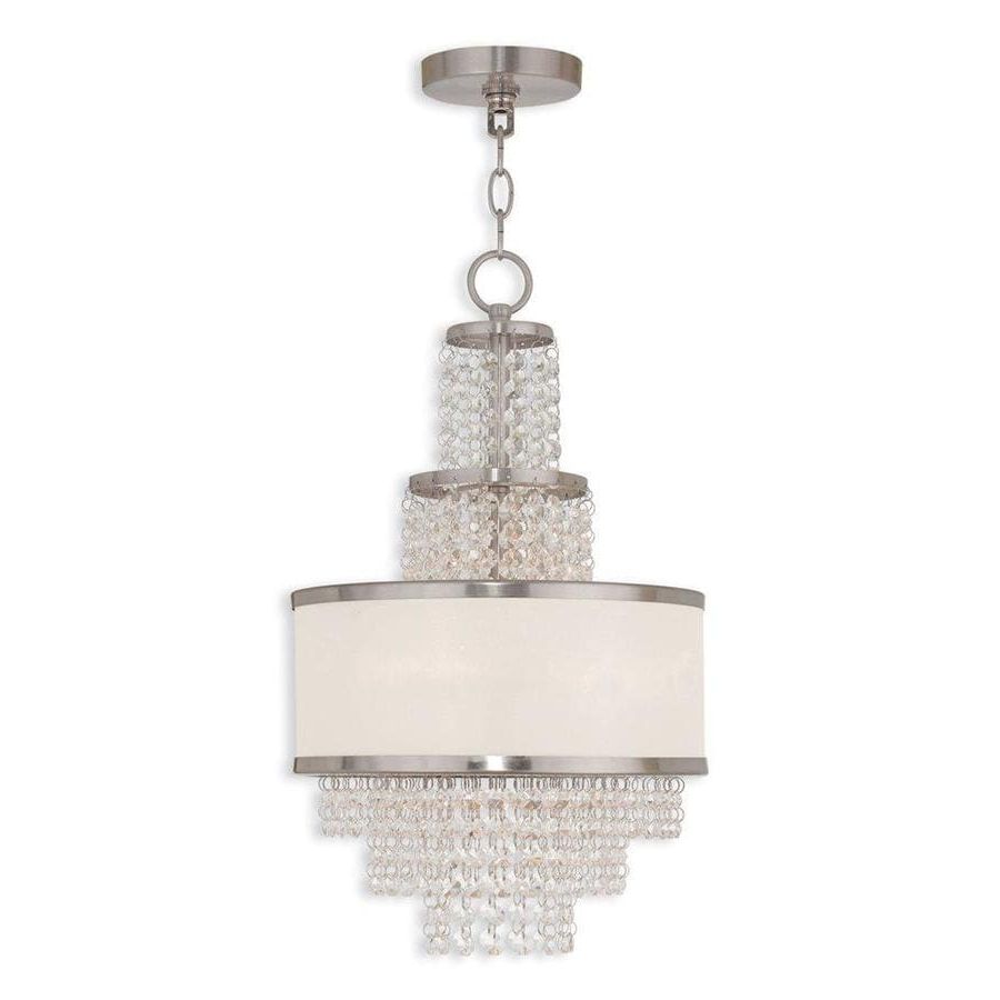 Livex Lighting Prescott 3 Light Brushed Nickel Intended For Well Liked Brushed Nickel Crystal Pendant Lights (View 4 of 15)