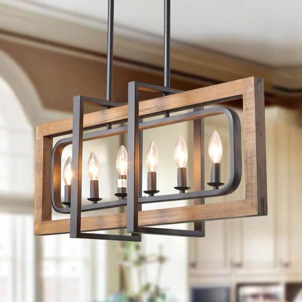 Lnc Farmhouse Chandelier, Modern Farmhouse Dining Room Pertaining To Well Liked Black Wood Grain Kitchen Island Light Pendant Lights (View 2 of 15)