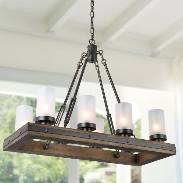 Lnc Farmhouse Kitchen Linear Wood Chandelier 8 Light Black Within Famous Black And Gold Kitchen Island Light Pendant (View 8 of 15)