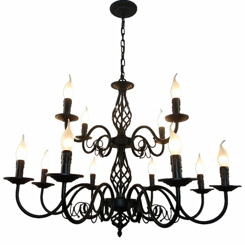 Luxury Rustic Wrought Iron Chandelier E14 Candle Black Inside Preferred Rustic Black Chandeliers (View 8 of 15)