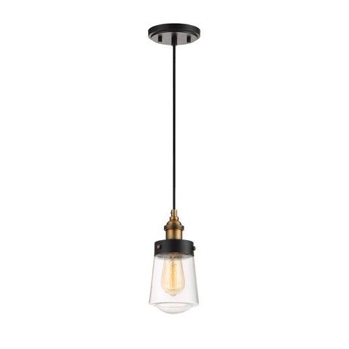 Macauley Vintage Black With Warm Brass One Light Mini Throughout Well Known Warm Antique Brass Pendant Lights (View 9 of 15)
