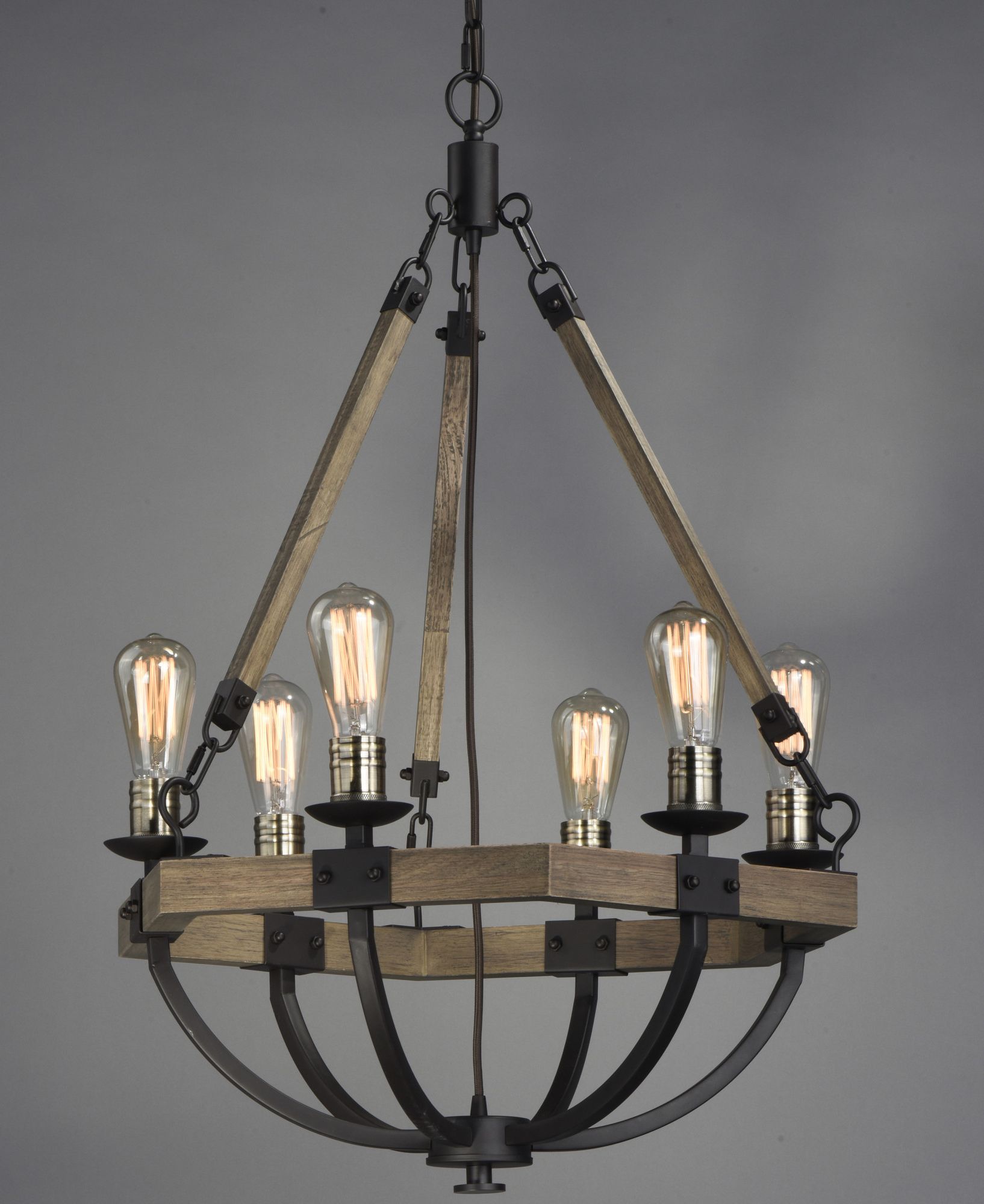 Maxim 20335 Bronze And Oak Lodge 6 Light 24" Weathered Within Famous Weathered Oak Wood Chandeliers (View 14 of 15)