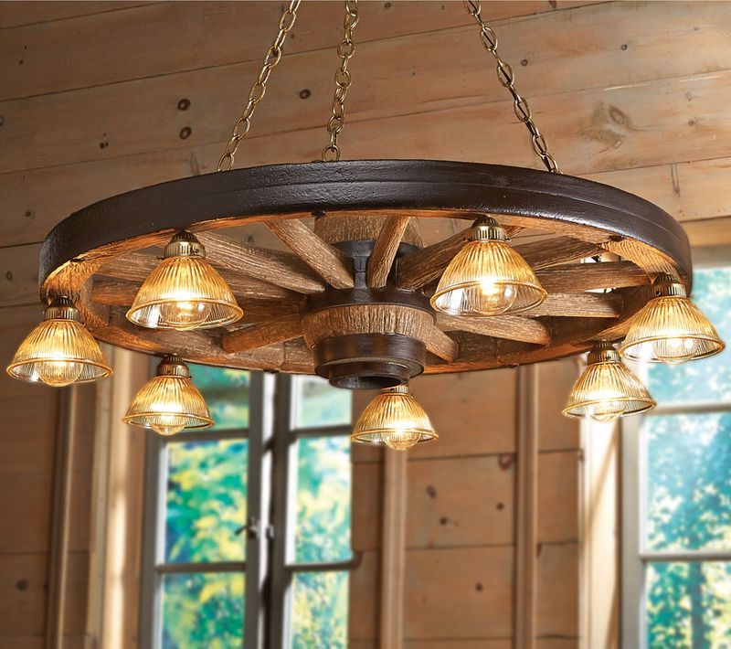 Most Current Brass Wagon Wheel Chandeliers Pertaining To Large Wagon Wheel Chandelier With Downlights (View 13 of 15)