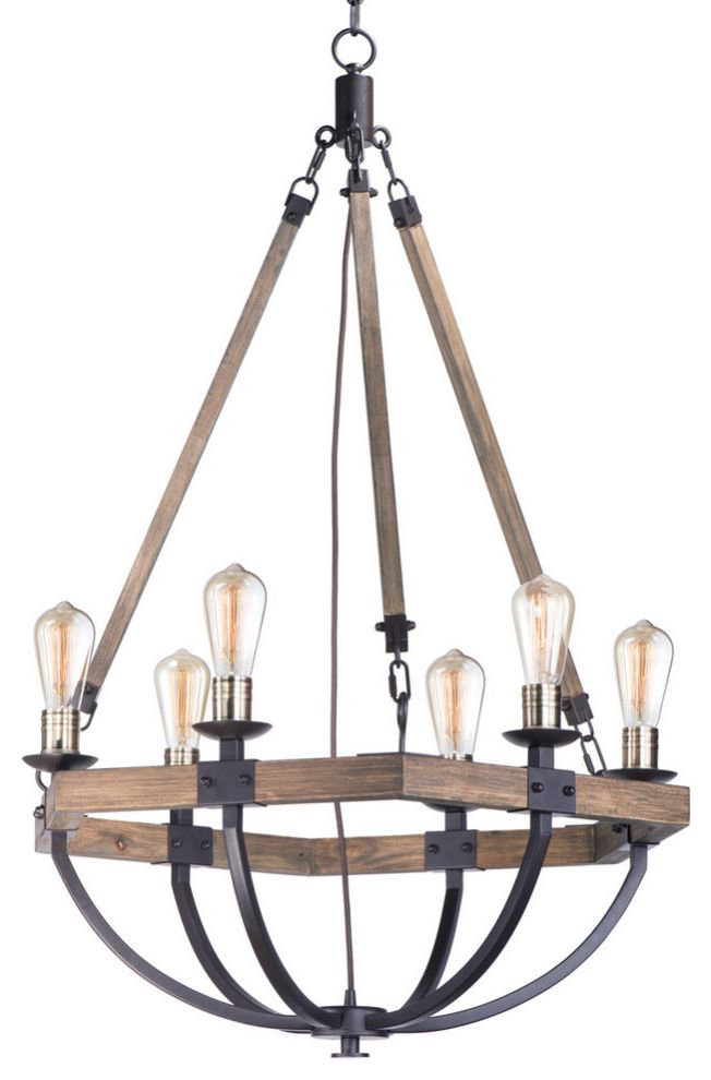 Most Current Lodge 6 Light Chandelier, Weathered Oak/Bronze Intended For Weathered Oak Wood Chandeliers (View 13 of 15)
