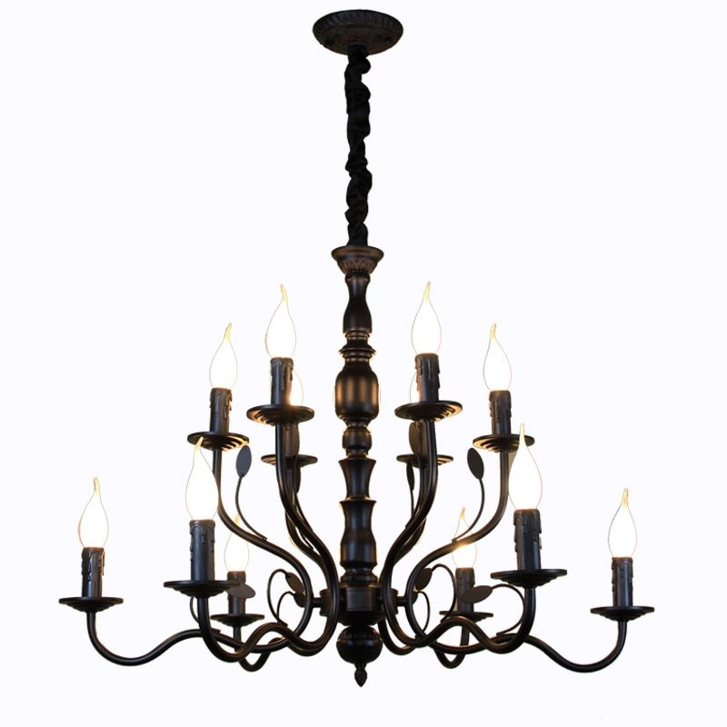 Most Current Luxury Rustic Wrought Iron Chandelier E14 Candle Black For Rustic Black Chandeliers (View 6 of 15)