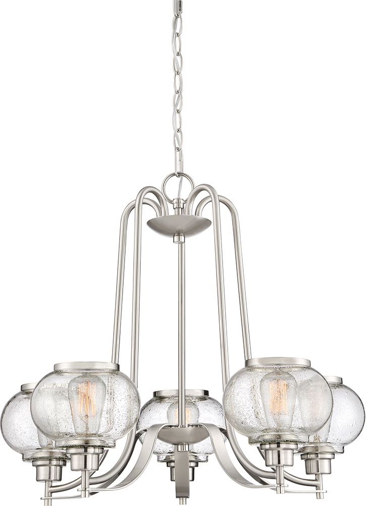 Most Current Quoizel Trg5005Bn Trilogy Modern Brushed Nickel Chandelier With Regard To Polished Nickel And Crystal Modern Pendant Lights (View 5 of 15)