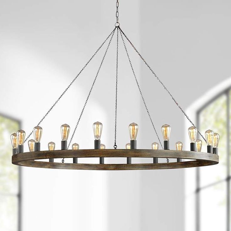 Most Current Weathered Oak Wagon Wheel Chandeliers With Feiss Avenir 60" Wide 20 Light Weathered Oak Wood (View 1 of 15)