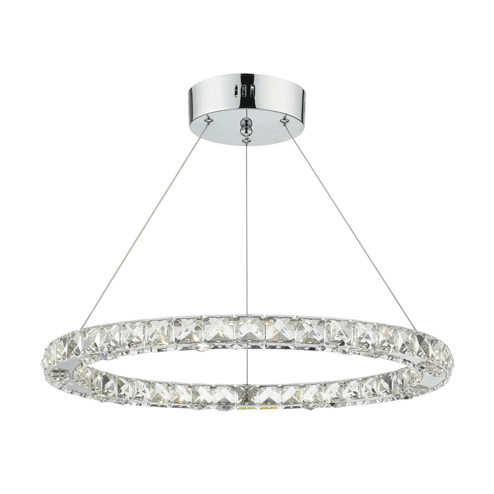 Most Popular Dar Lighting Roma Led Single Crystal Hoop Pendant Within Chrome And Crystal Pendant Lights (View 2 of 15)