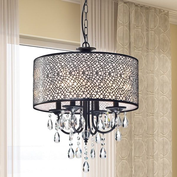 Most Recently Released Black Shade Chandeliers Inside Shop Amalia Antique Black Finish Metal Drum Shade Crystal (View 4 of 15)