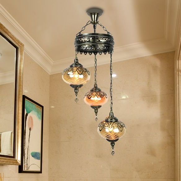Most Recently Released Bronze Oval Chandeliers Pertaining To 3/5 Heads Amber Swirl Glass Pendant Light Traditional (View 10 of 15)