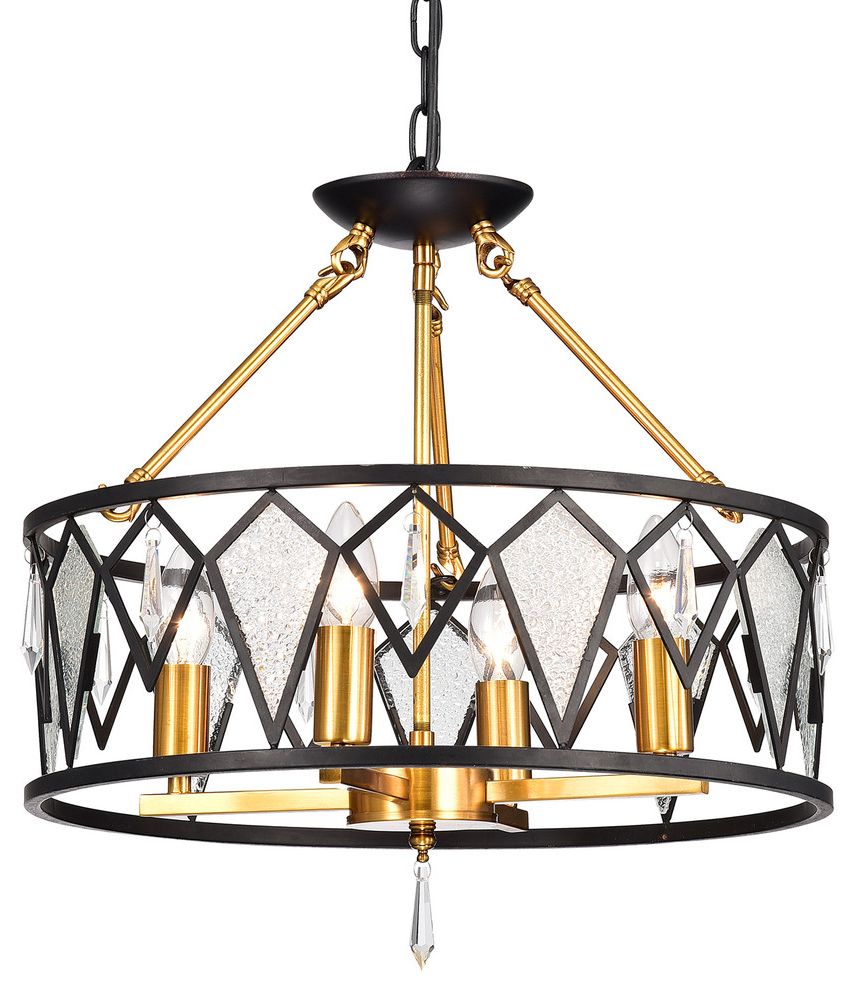 Most Up To Date 4 Light Black And Antique Gold Flushmount Chandelier With Intended For Black Finish Modern Chandeliers (View 5 of 15)