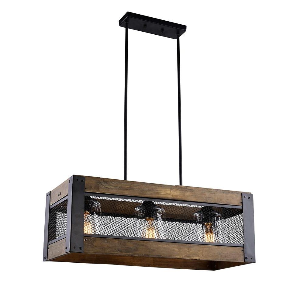 Most Up To Date Lnc 3 Light Wood Black Chandelier With Clear Glass Shade Regarding Black Wood Grain Kitchen Island Light Pendant Lights (View 14 of 15)