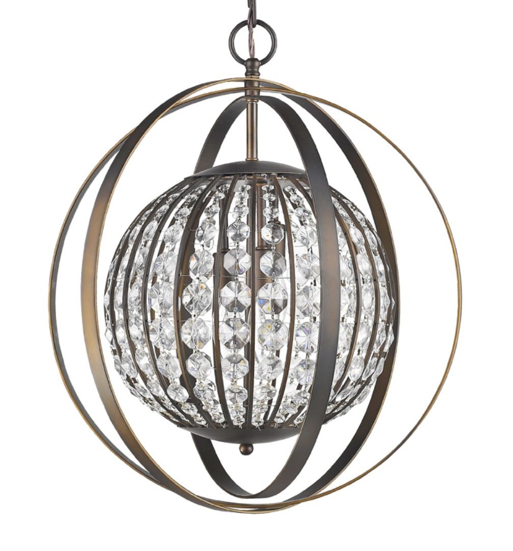 Olivia Oil Rubbed Bronze Crystal Sphere Pendant 18"Wx21"H For Trendy Bronze Sphere Foyer Pendant (View 10 of 15)