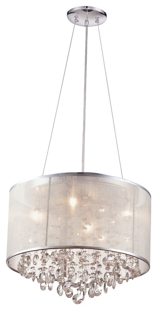 Organza Silver Pendant Lights Intended For Newest Round Silver Organza Silk Shade And Crystal Dual Mount (View 3 of 15)