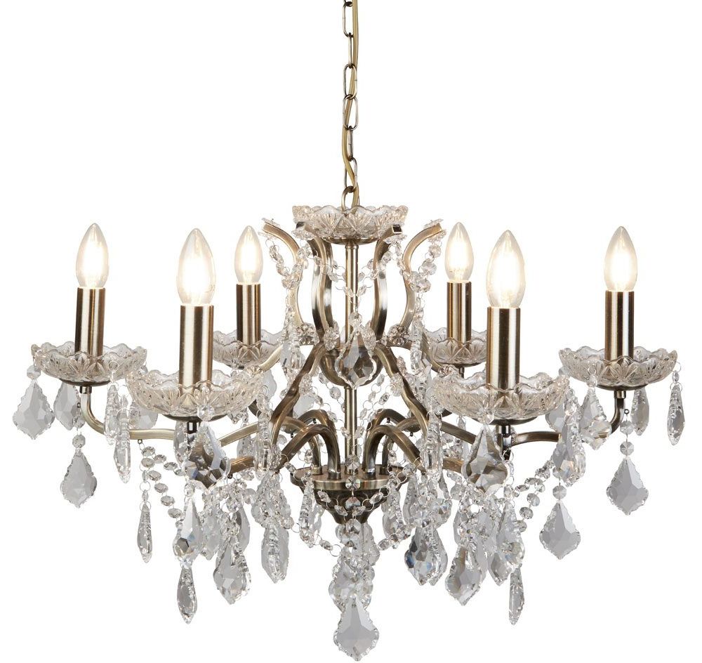 Popular Antique Brass Crystal Chandeliers For Paris 6 Light Clear Crystal Glass Chandelier Antique Brass (View 4 of 15)