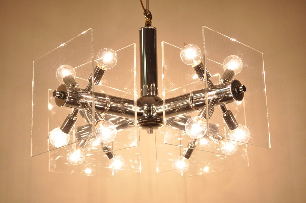 Popular Glass And Chrome Modern Chandeliers Regarding Mid Century Modern Chrome And Lucite Sputnik Orb (View 3 of 15)
