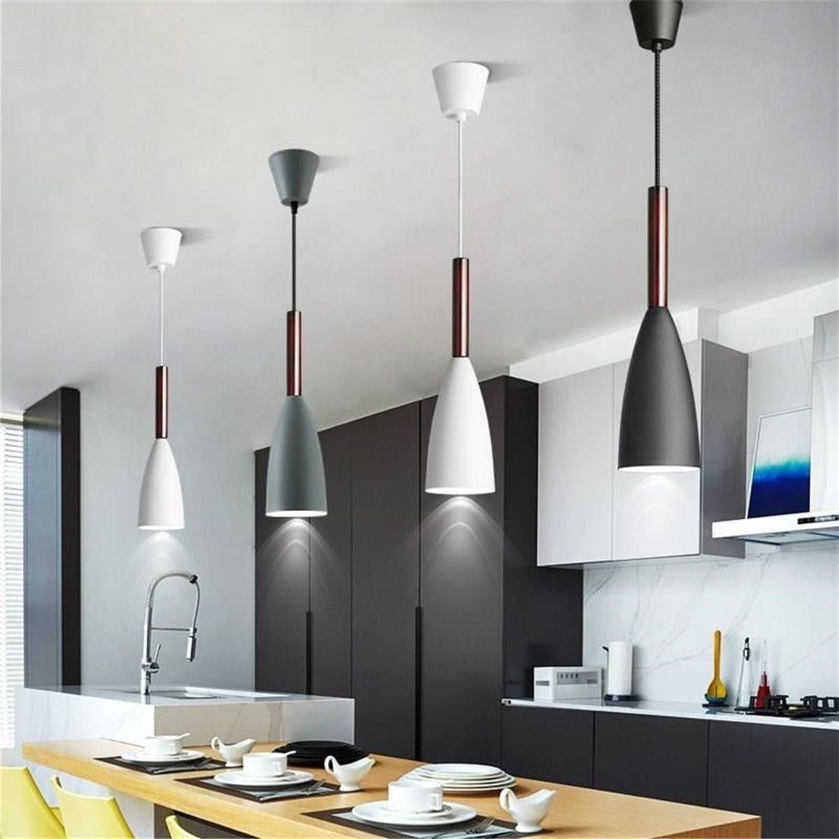 Popular Wood Kitchen Island Light Chandeliers Regarding E27 Grey Wood Mordern Nordic Pendant Light Hanging Lamp (View 4 of 15)