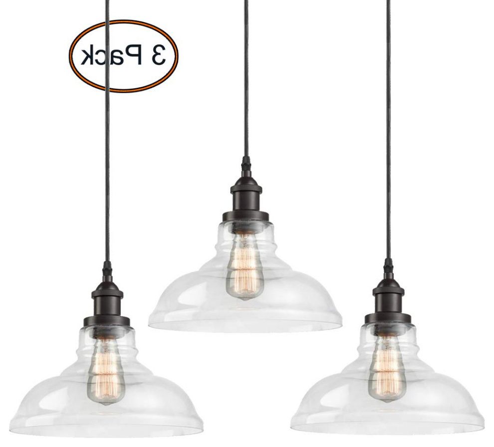 Preferred Industrial Dome Glass Pendant Light 3 Pack, Oil Rubbed Regarding Textured Glass And Oil Rubbed Bronze Metal Pendant Lights (View 7 of 15)