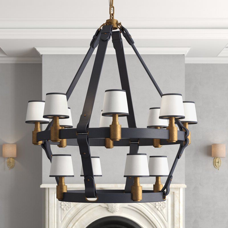 Ralph Lauren Riley 12 – Light Shaded Wagon Wheel In Most Current Brass Wagon Wheel Chandeliers (View 6 of 15)