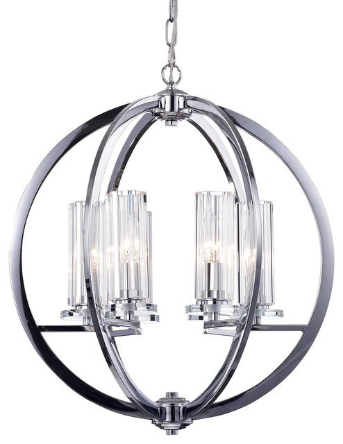 Recent 6 Light Chrome Finish Globe Orb Cage Chandelier With Clear Throughout Glass And Chrome Modern Chandeliers (View 12 of 15)