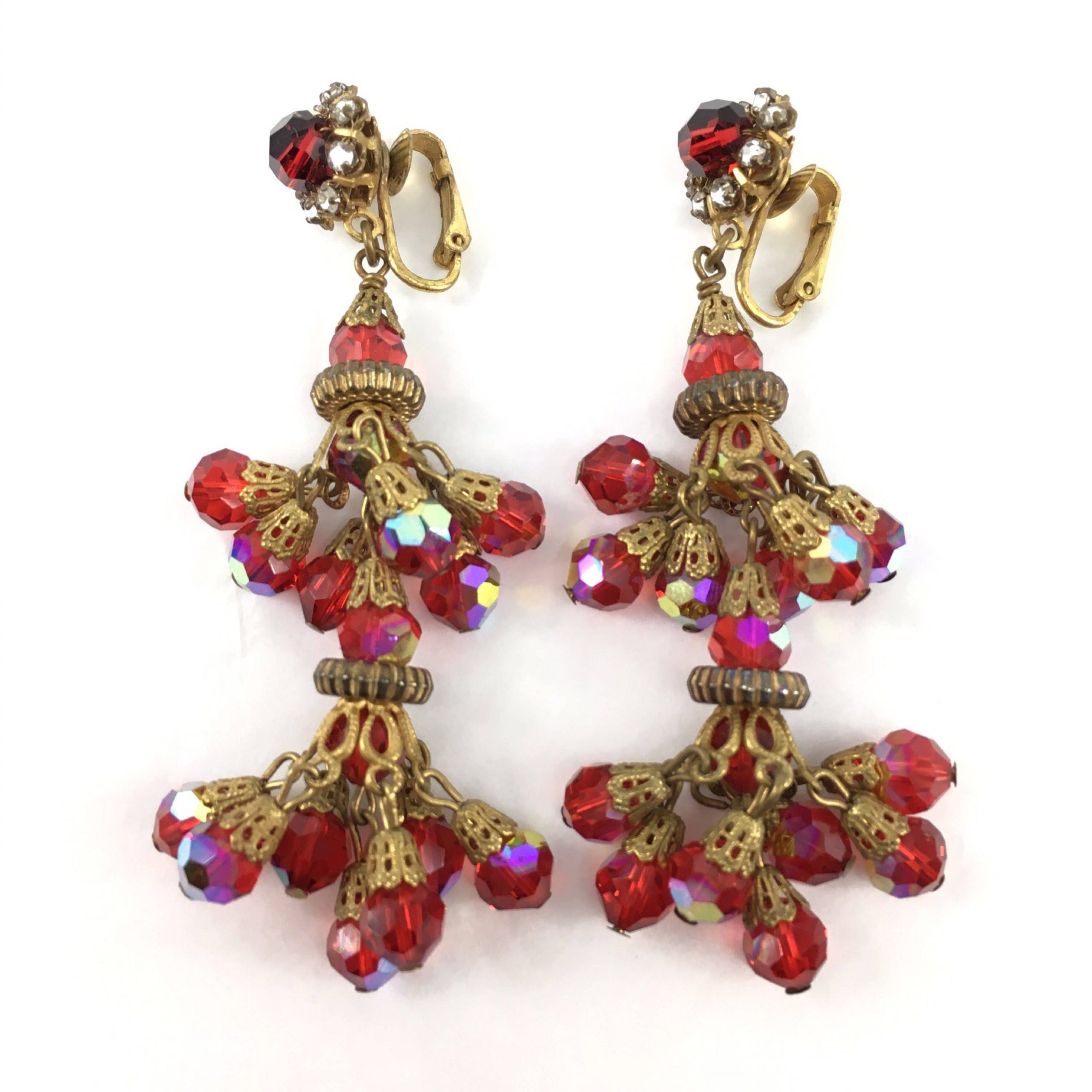 Red And Gold Chandelier Earrings Haskell Style Vintage In Fashionable Warm Antique Gold Ring Chandeliers (View 7 of 15)